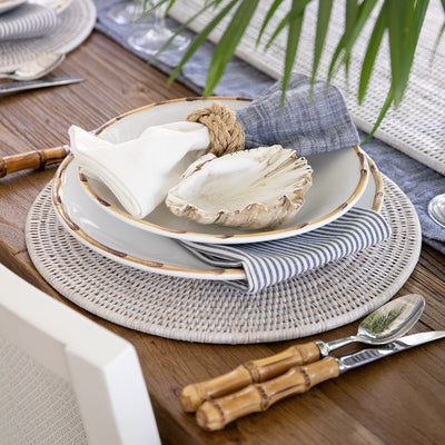 Rattan Placemat Round White With Light Blue
