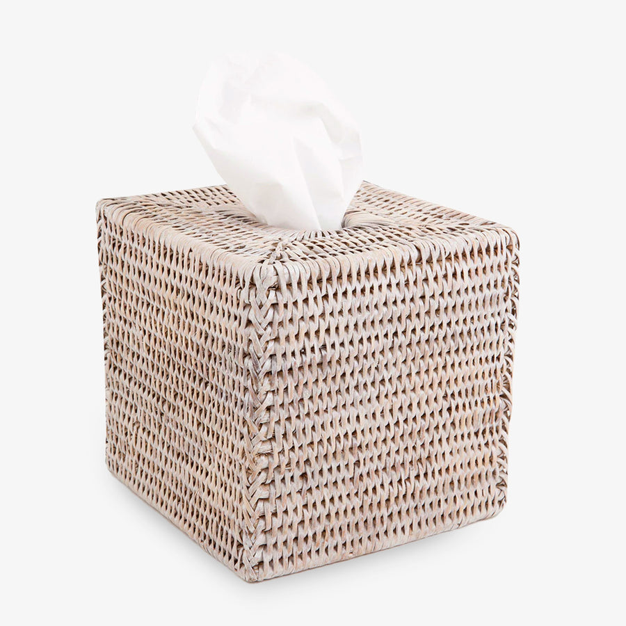 Rattan Tissue Box Cover White Square