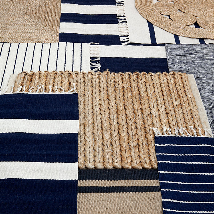 Cotton Rugs Blue 16cm Stripe Overlap