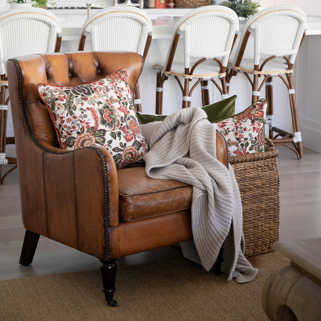 Sara Autumn Floral With Flax Back & Rust Piping Cushion Cover