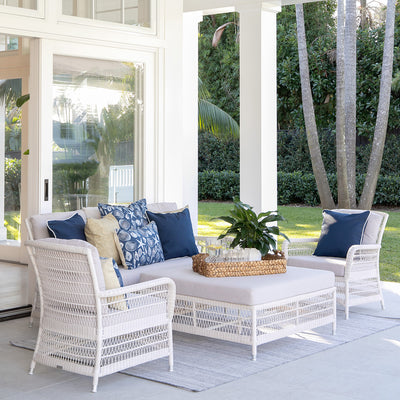 Smoke Grey and White Reversible Indoor Outdoor Rug Styled Outdoors