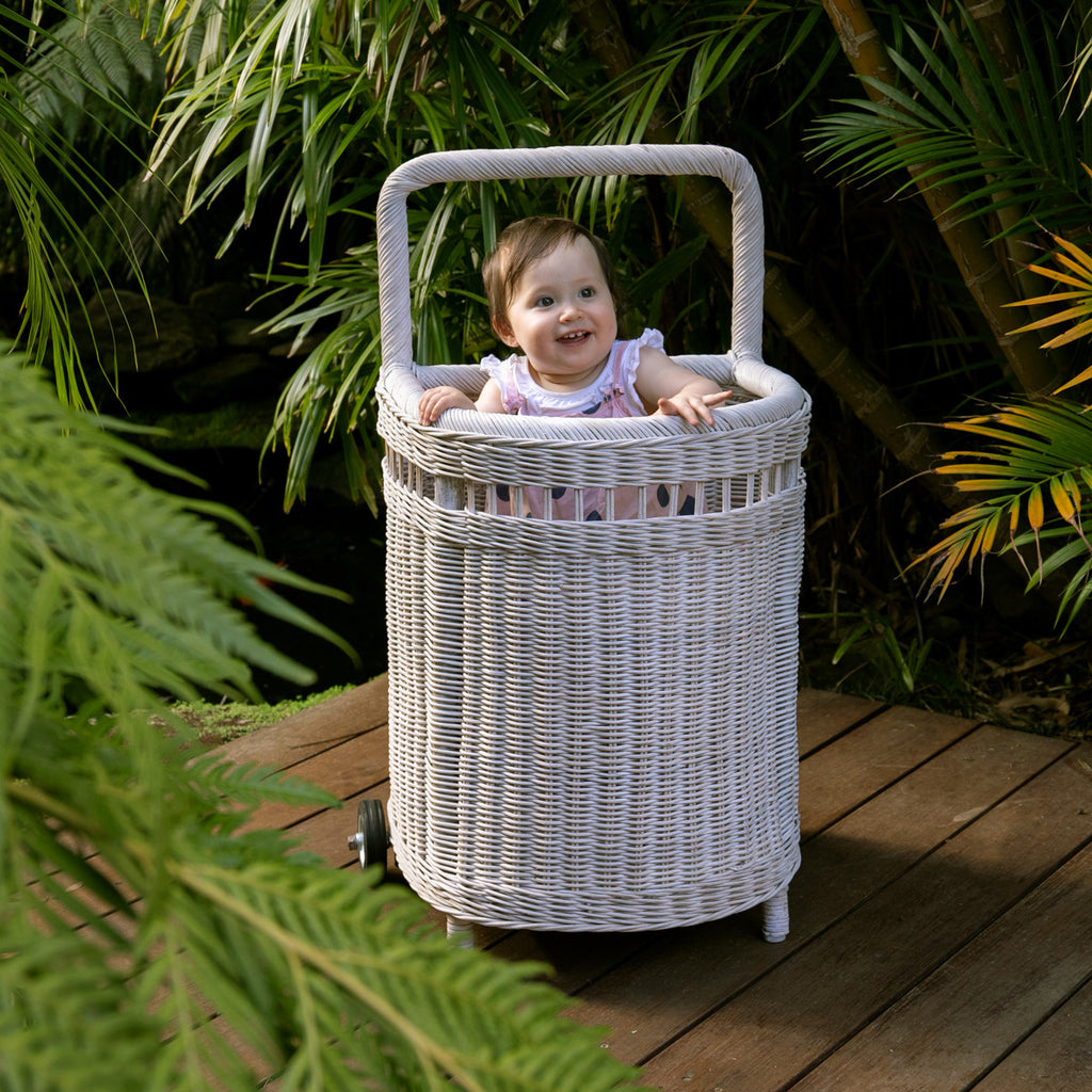 Rattan Market Cart Trolley White Styled