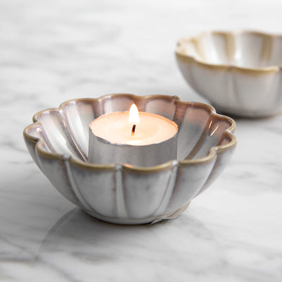 Tulip White Dish Styled with Tealight Candle