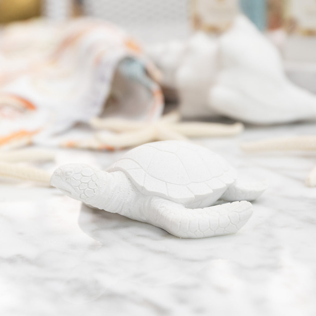 Turtle Resin White 10cm Styled On Marble