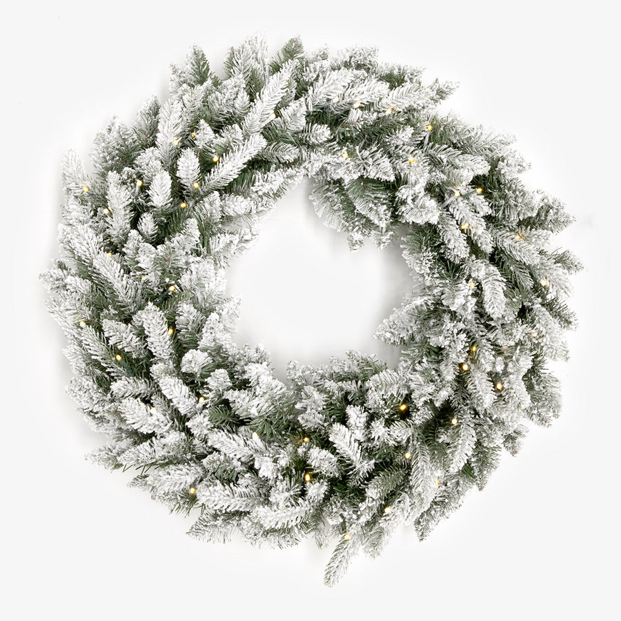 Vermont Snow Pre-Lit Wreath 65cm Light On