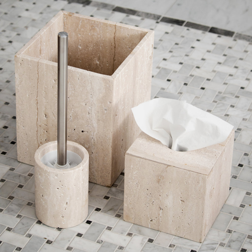 Verona Travertine Waste Basket Styled