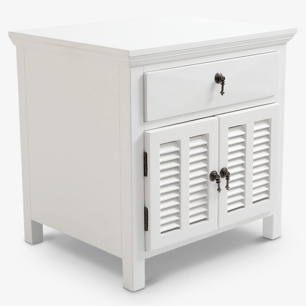 White Louvre Bedside Table