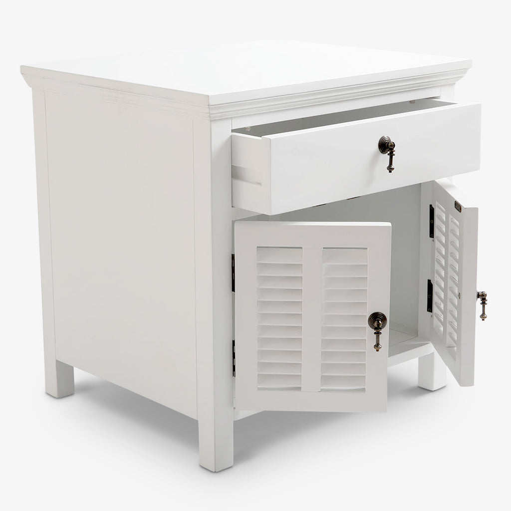 White Louvre Bedside Table