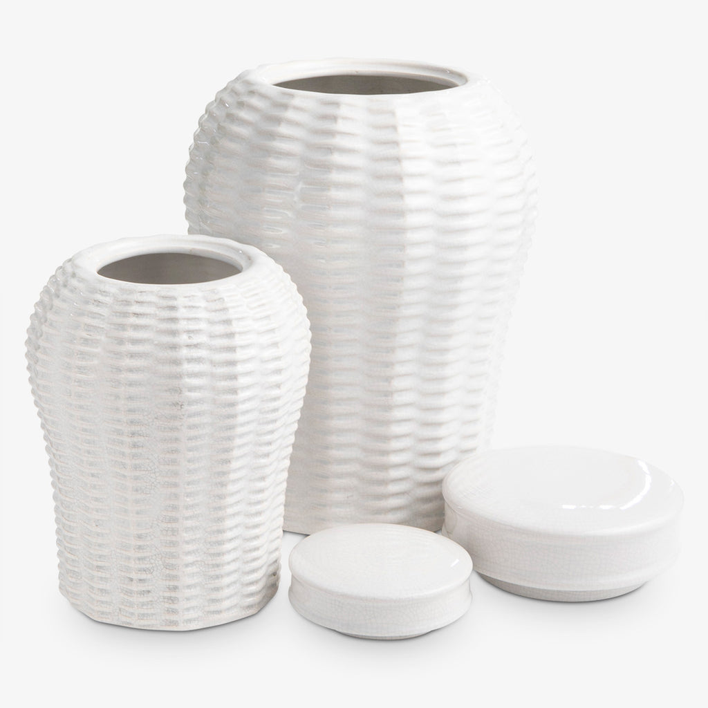 Woven Ceramic Jars White